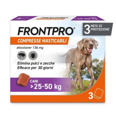 Frontpro Contro Pulci E Zecche 3 Compresse Masticabili Per Cani 25-50 Kg 136 Mg
