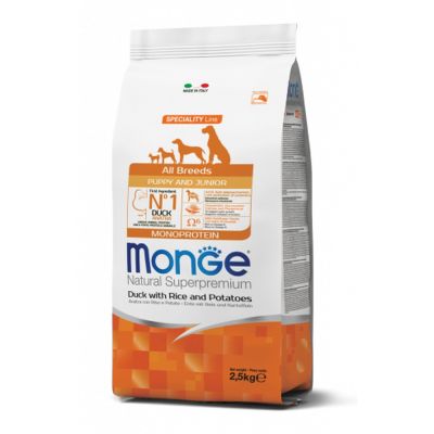 Monge  All Breeds Puppy & Junior Anatra con Riso e Patate 2,5 kg