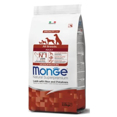 Monge Natural Superpremium All Breeds Monoprotein Cane Adulto Agnello con Riso e Patate 2,5kg