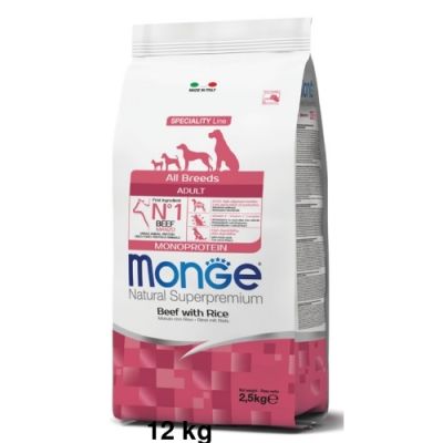 Monge Natural Superpremium All Breeds Monoprotein Cane Adulto Manzo con Riso 12kg