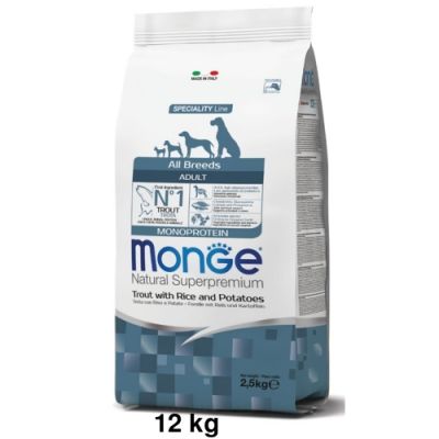 Monge Natural Superpremium All Breeds Monoprotein Cane Adulto Trota con Riso e Patate 12kg