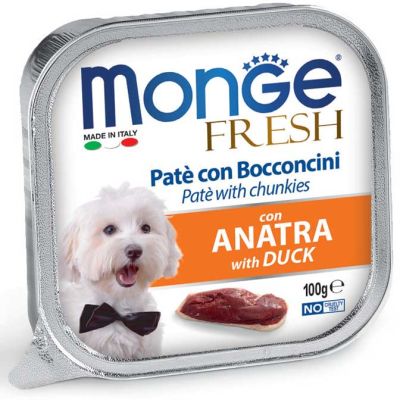 Monge Fresh Vaschetta Cane Paté Con Bocconcini Anatra 100g