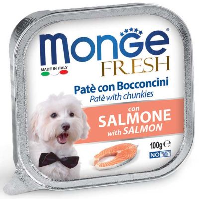 Monge Fresh Vaschetta Cane Paté Con Bocconcini Salmone 100g