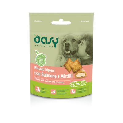 Oasy Cane Adulto Biscotti Ripieni Salmone e Mirtilli 80g