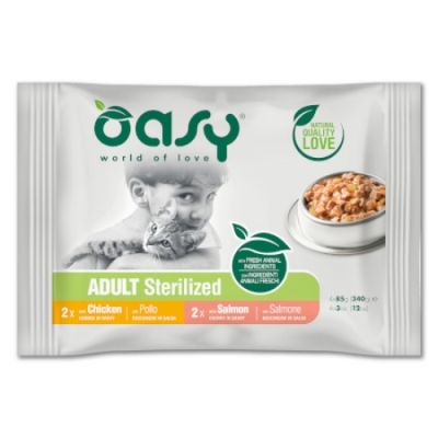 Oasy Umido Bocconcini Gatto Sterilizzato Pollo e Salmone Multipack 4x85g