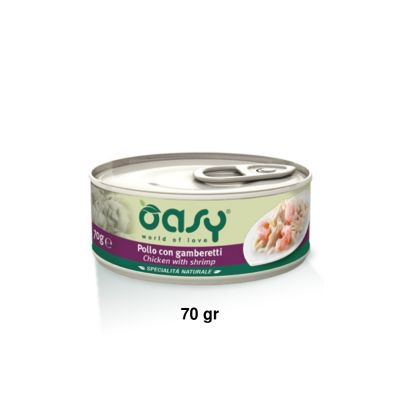 Oasy Specialità Naturale Umido Gatto Lattina Pollo con Gamberetti 70g