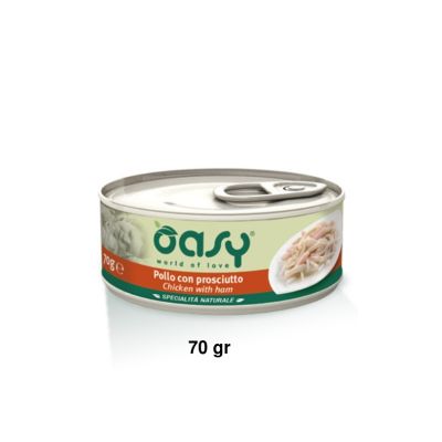 Oasy Specialità Naturale Umido Gatto Lattina Pollo con Prosciutto 70g