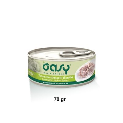 Oasy Specialità Naturale Umido Gatto Lattina Tonno con Straccetti di Pollo 70g